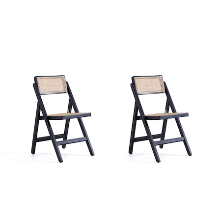 Manhattan Comfort Pullman Folding Dining Chair in Black and Natural Cane , Set of 2 DCCA08-BK